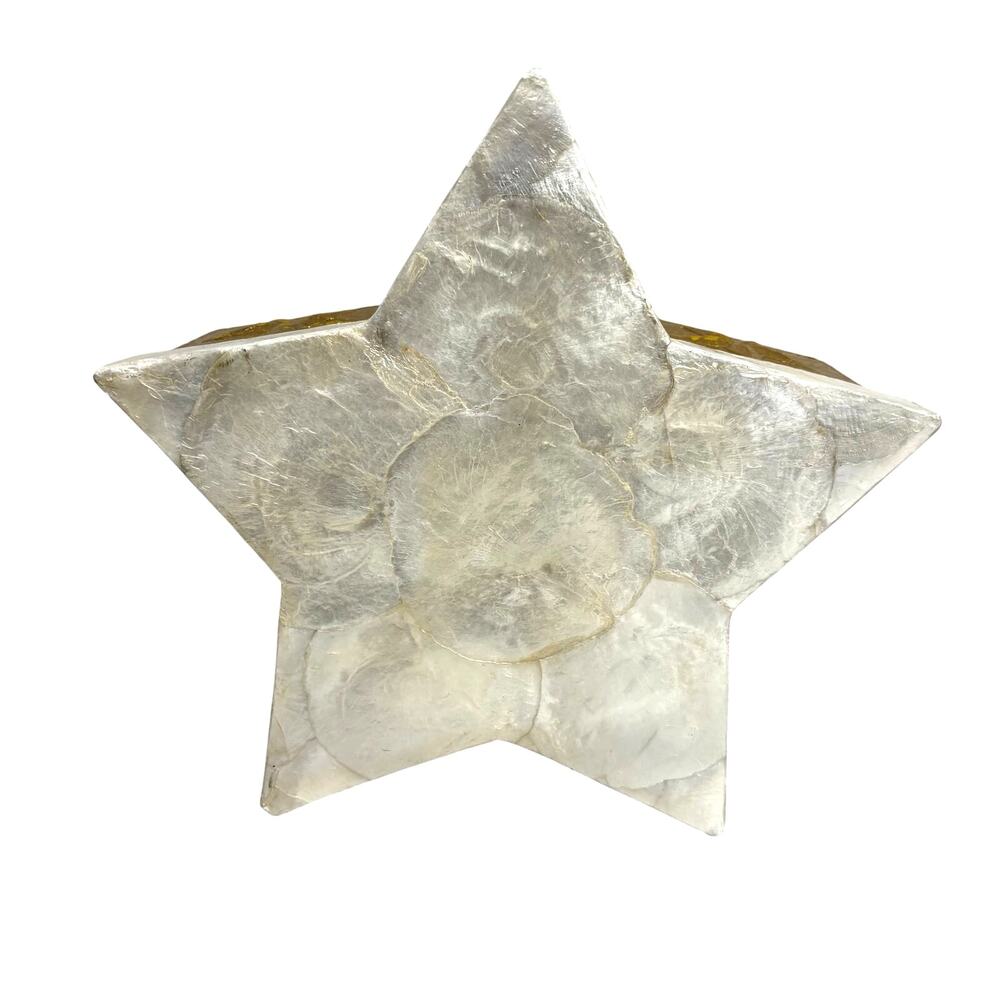 Festive Capiz Shell Holiday Decor Set (3) Star Shaped Nesting Boxes Gold & White